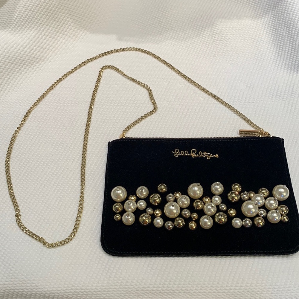 Lilly Pulitzer black velvet with Pearl and gold bead embellishments